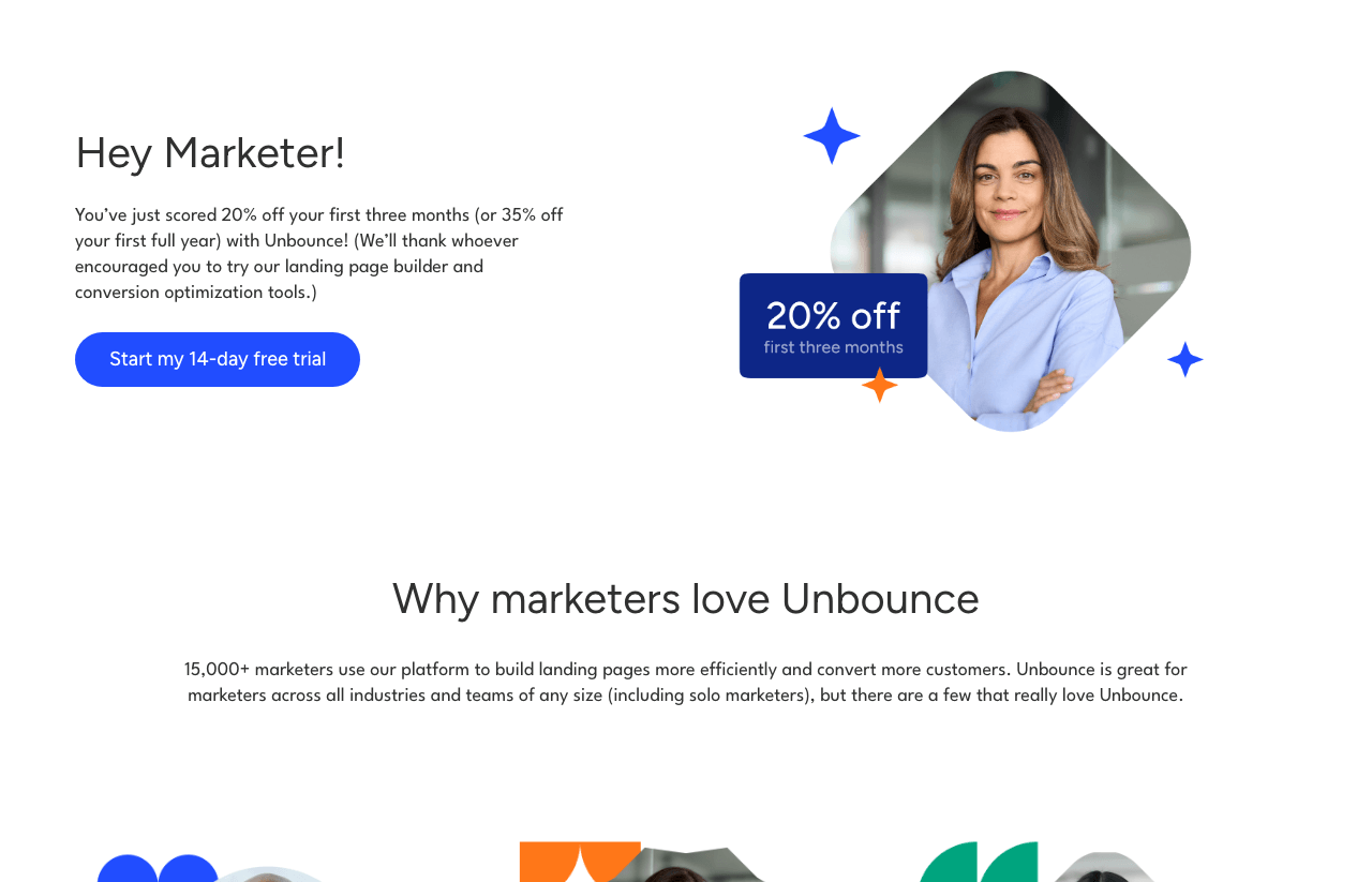 Unbounce Design showing Design - Build high-converting landing pages