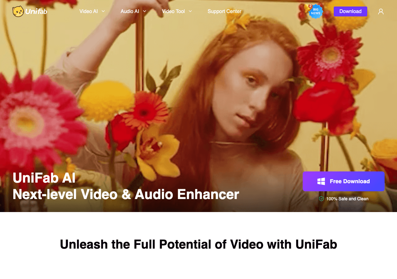 UniFab Video Editing showing Video Editing - AI-powered video upscaling and enhancement for stunning clarity
