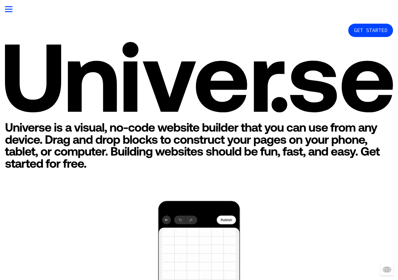 Universe Website Builder Design showing Design - Make a website from your phone in minutes
