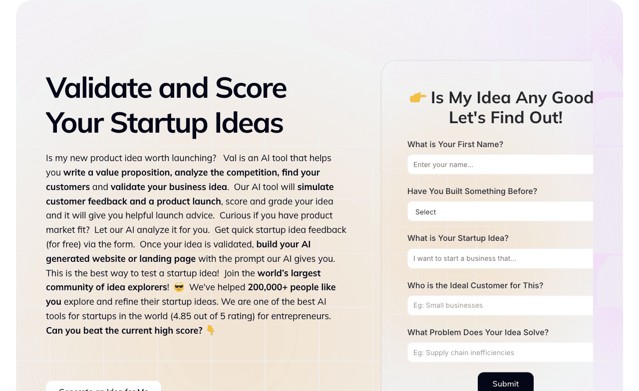 ValidatorAI Data Analytics showing startup idea validation - Empowering accuracy through automation