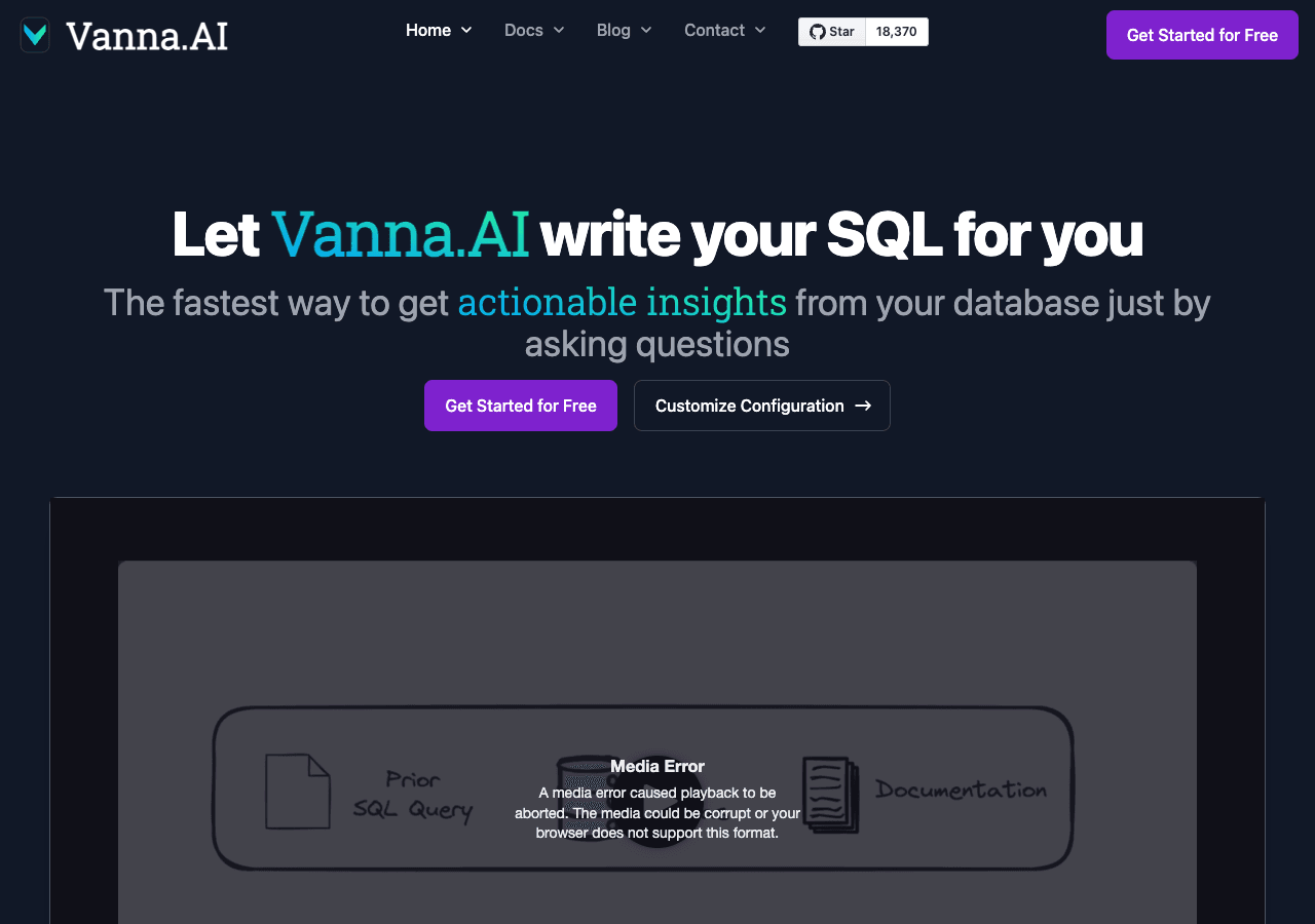 Vanna.AI Conversational AI showing Conversational AI - Build production-ready AI agents for secure, user-aware, and actionabl