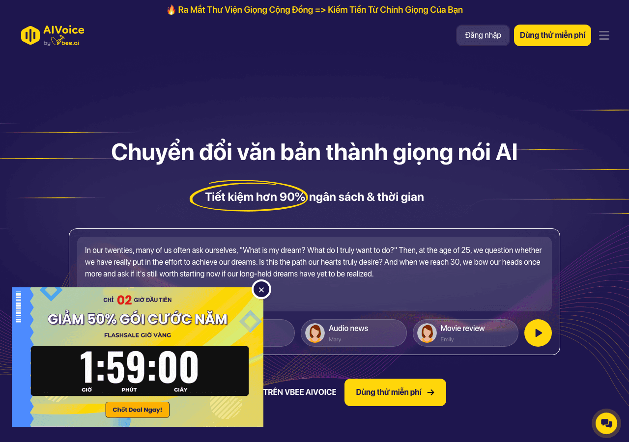 Vbee AIVoice Audio Generation showing text-to-speech - Voice technology for everyone