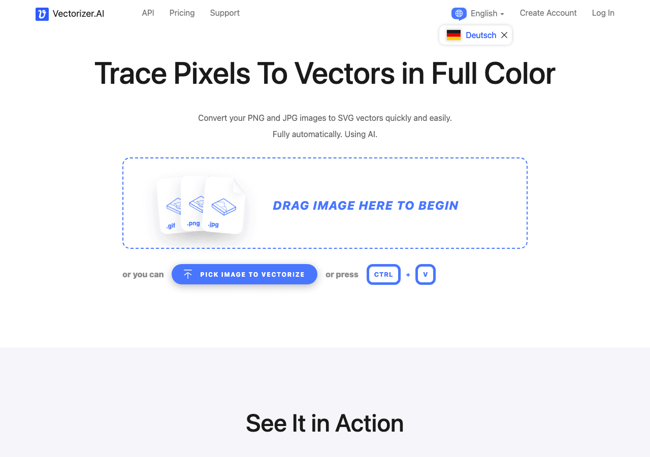 Vectorizer.AI Design showing ai vectorization - AI-powered PNG and JPG to SVG conversion with professional-grade vector resul