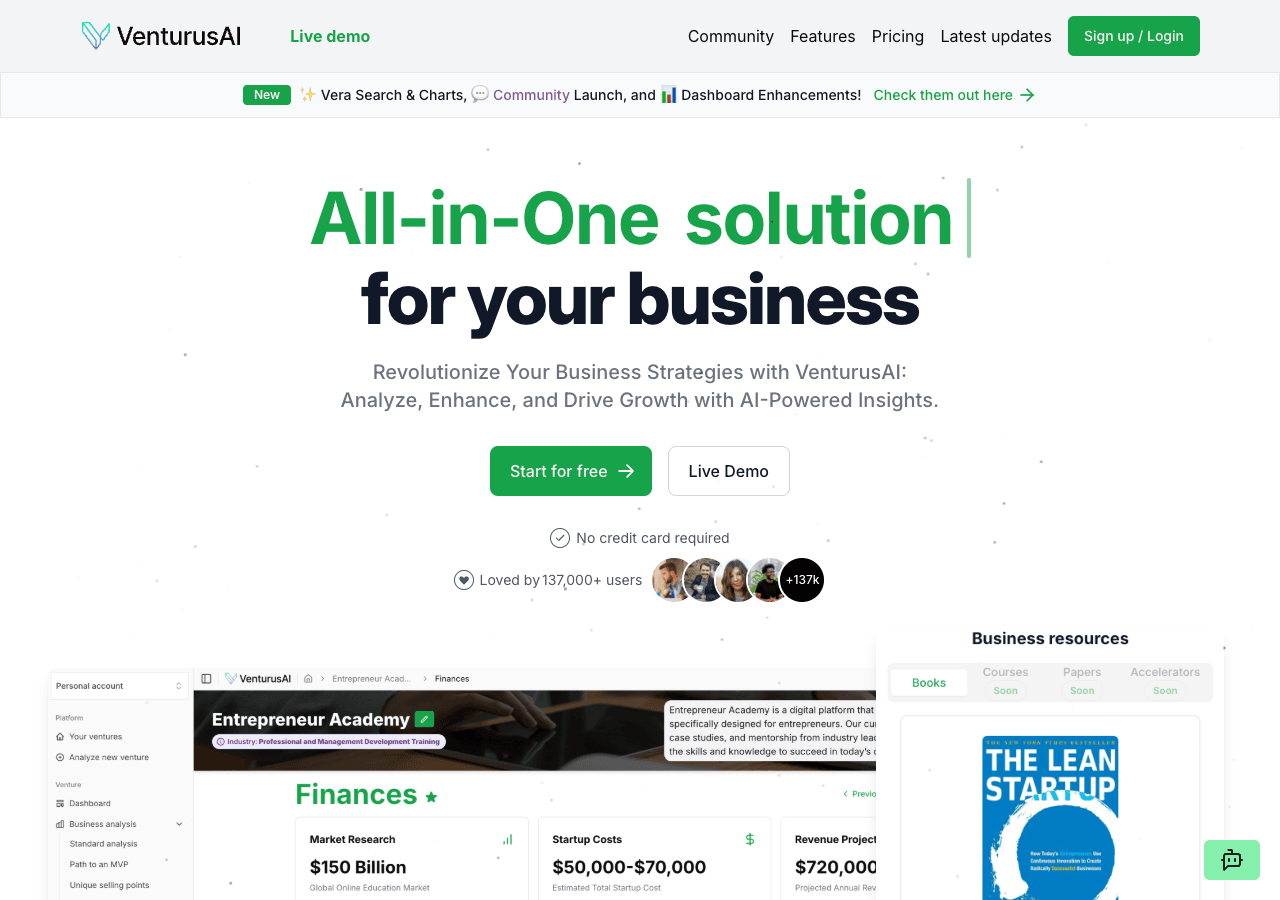 VenturusAI Conversational AI showing Conversational AI - Revolutionize Your Business Strategies with AI-Powered Insights