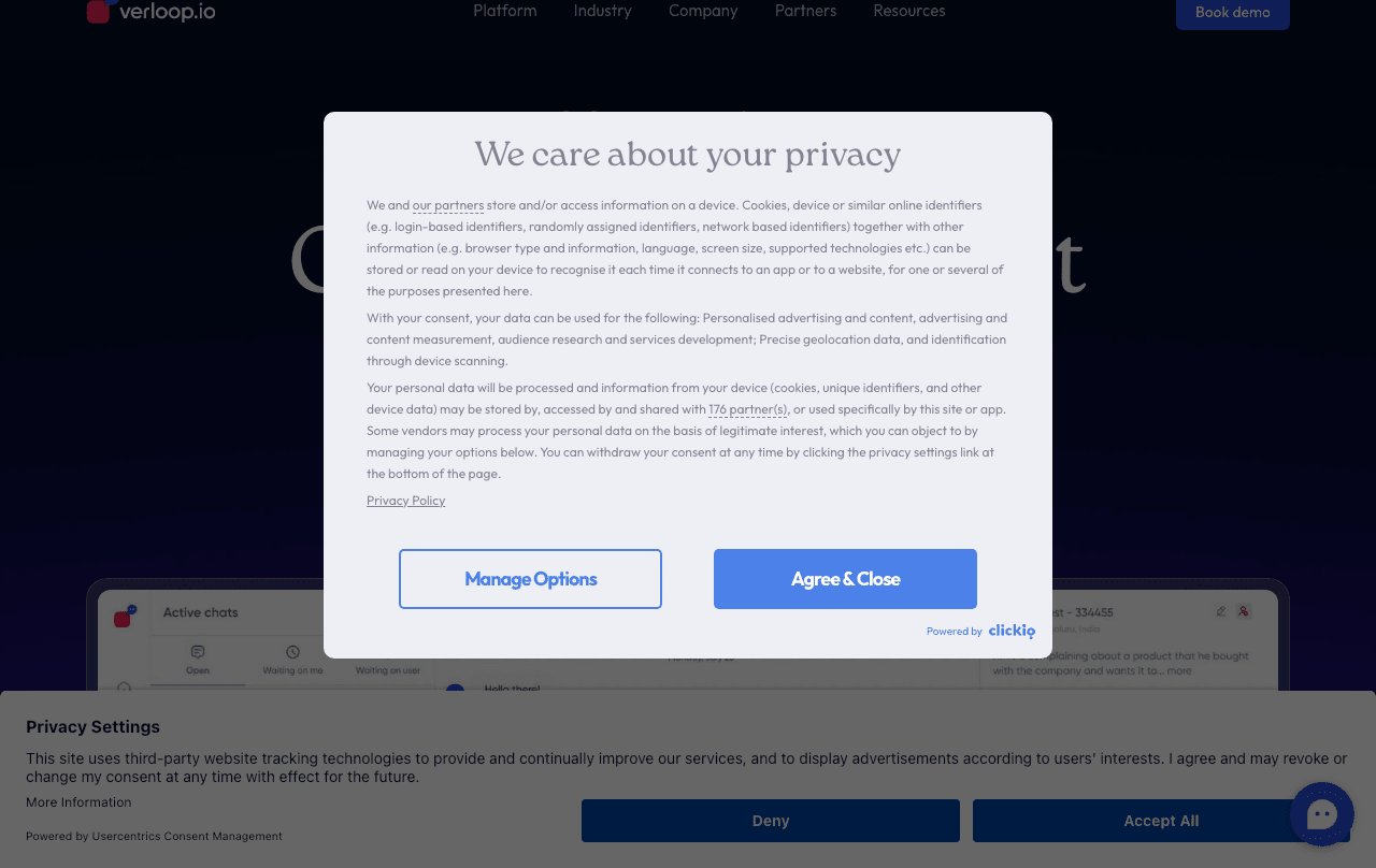 Verloop.io Conversational AI showing Conversational AI - Conversational Support Automation