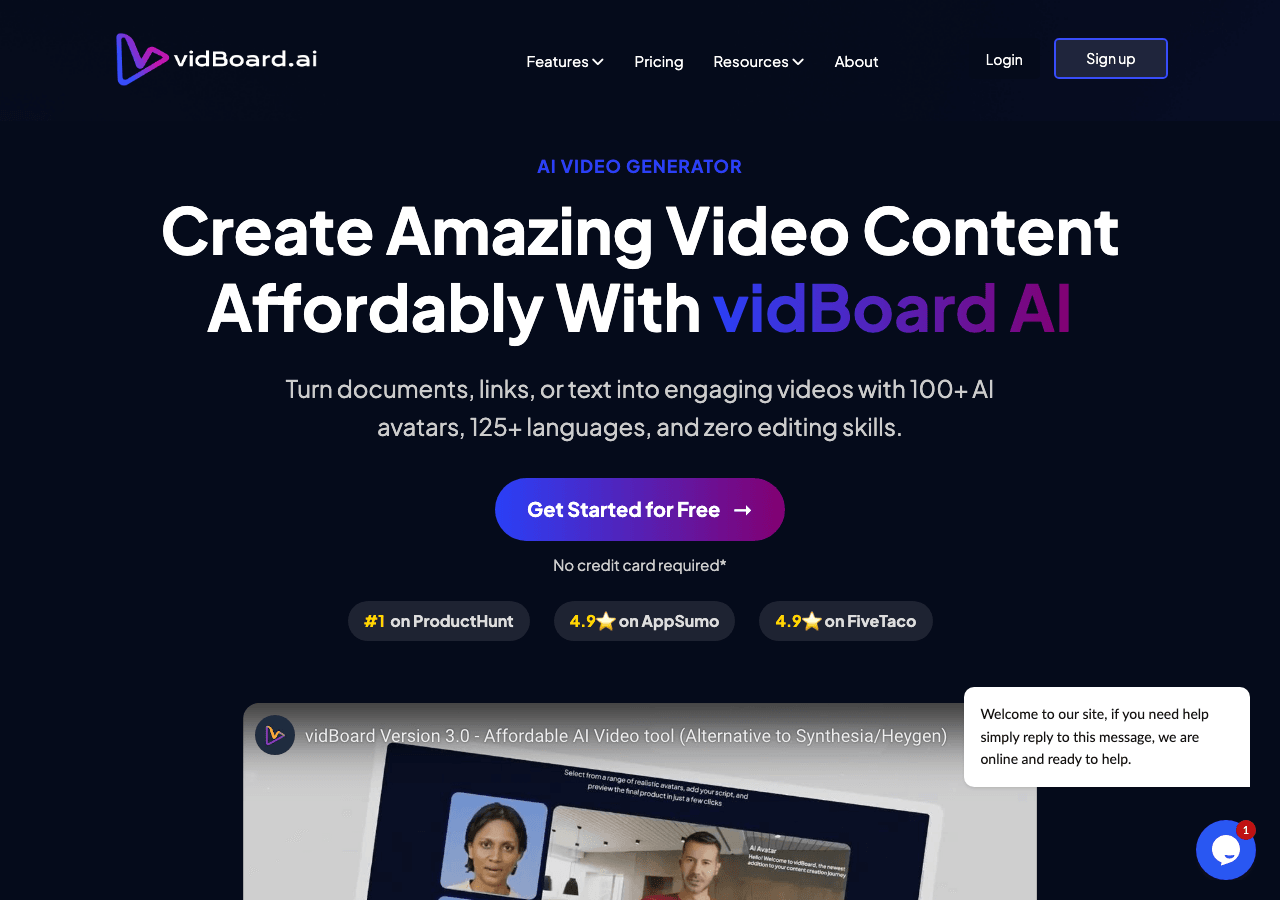vidBoard.ai Video Generation showing Video Generation - Create Professional Videos in Minutes with AI Avatars