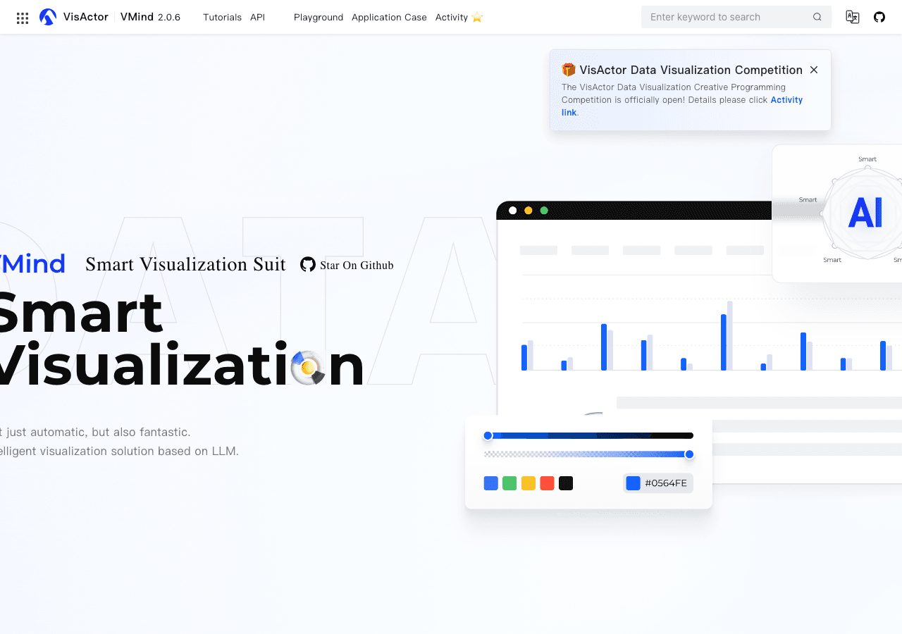 VMind Data Analytics showing Data Analytics - AI-powered charts and data storytelling