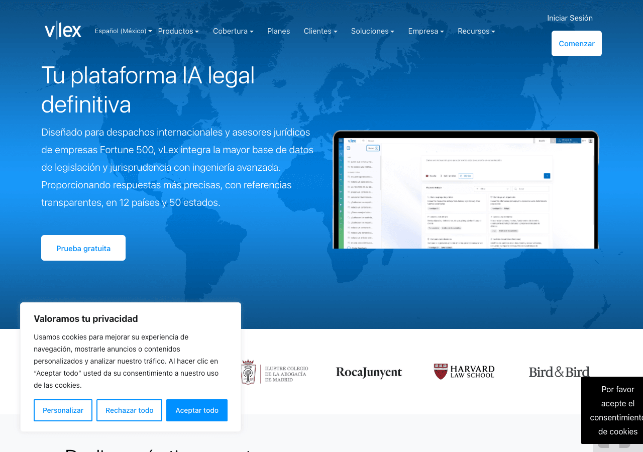 vLex Conversational AI showing Conversational AI - AI-powered global legal intelligence for lawyers and law firms