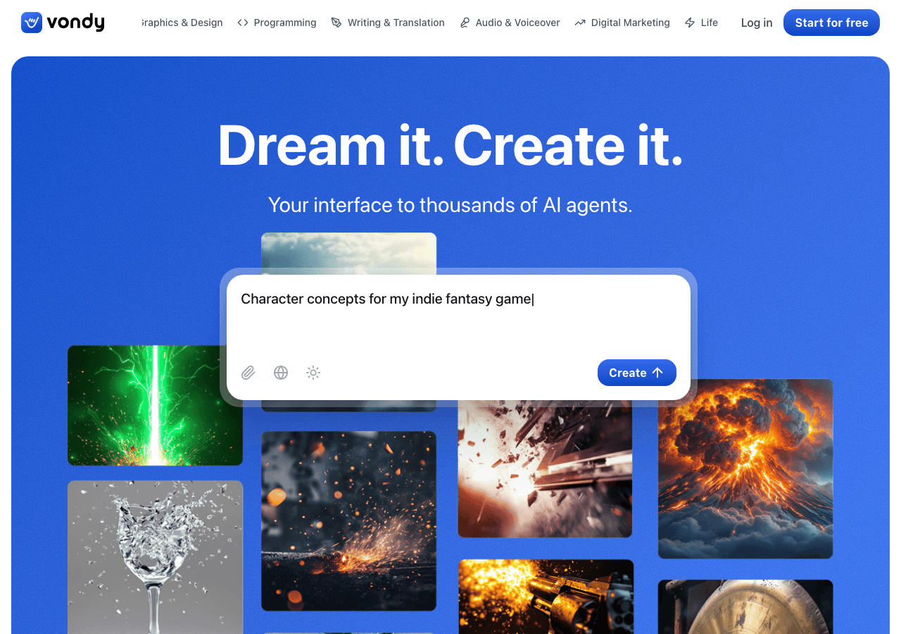 Vondy Writing & Translation showing Writing & Translation - Next-generation AI apps for everything you create, analyze, and a