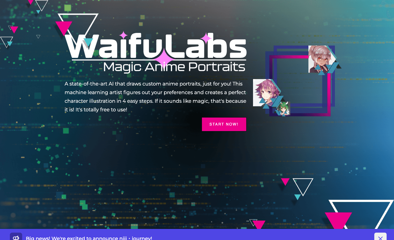 Waifu Labs Image Generation showing Image Generation - Magical AI-generated anime portraits, just for you