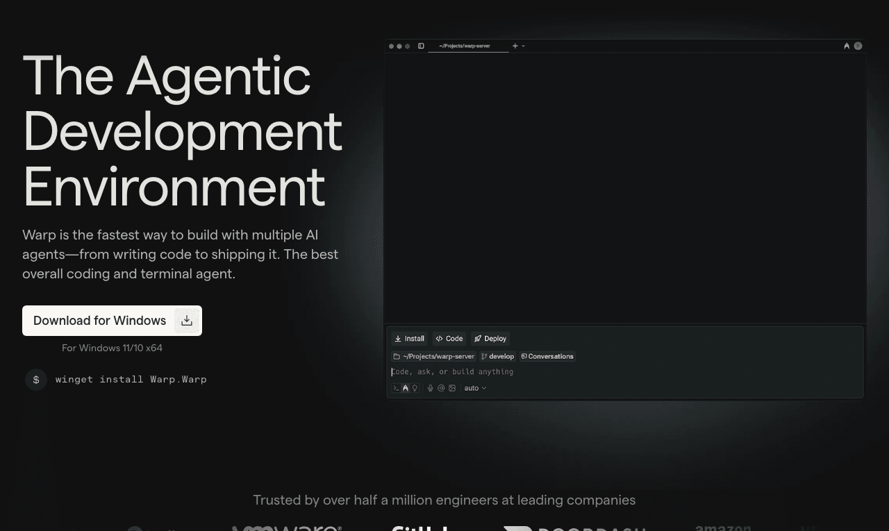 Warp Code Assistance showing Code Assistance - The Agentic Development Environment