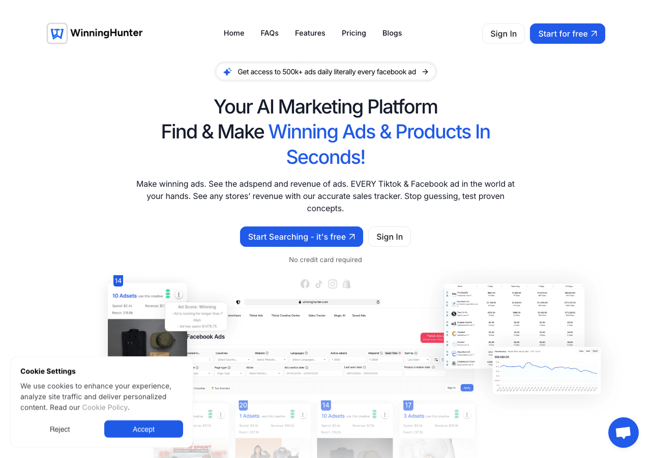 Winning Hunter Data Analytics showing Data Analytics - Unlock winning products and outpace your competitors with AI-powered i