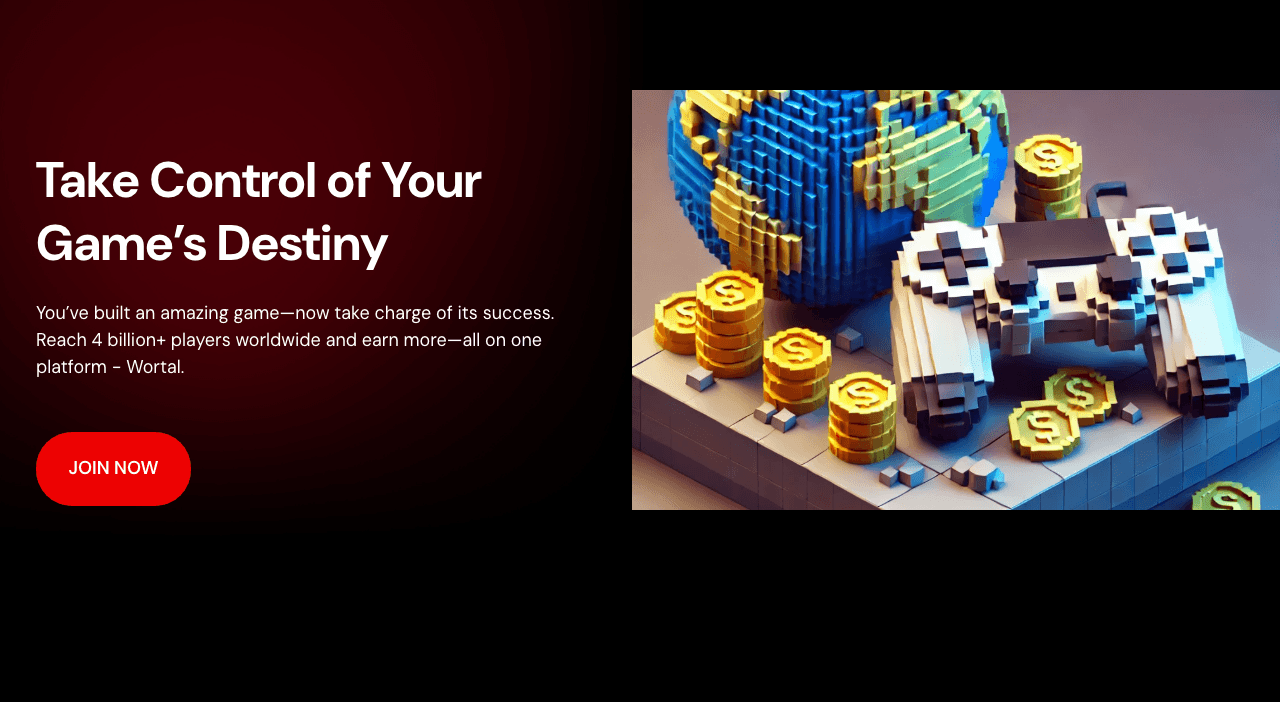 Wortal.AI Marketing Automation showing Marketing Automation - One SDK, 4 billion players, 100% of your earnings