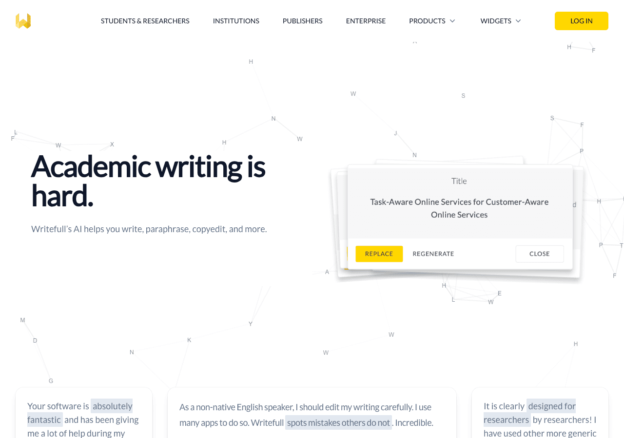 Writefull Writing & Translation showing academic writing - Academic writing made easy