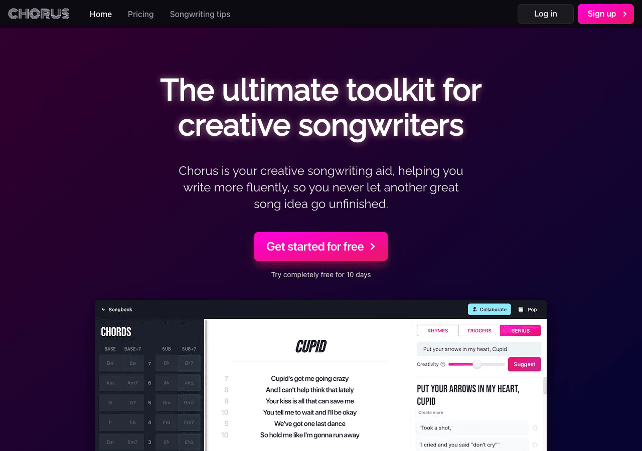 Chorus Writing & Translation showing Writing & Translation - AI-powered Songwriting Assistant