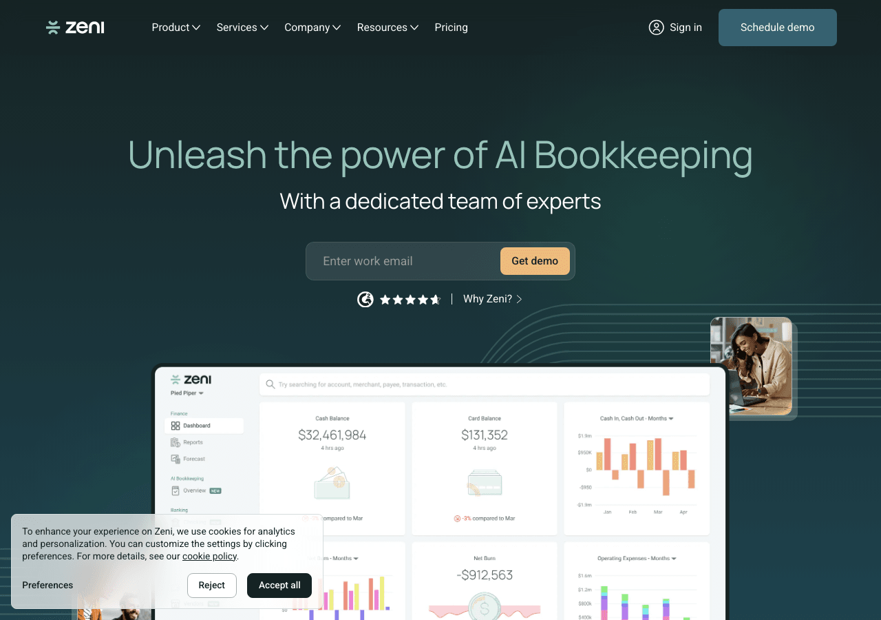 Zeni Data Analytics showing Data Analytics - The #1 AI Bookkeeping Software
