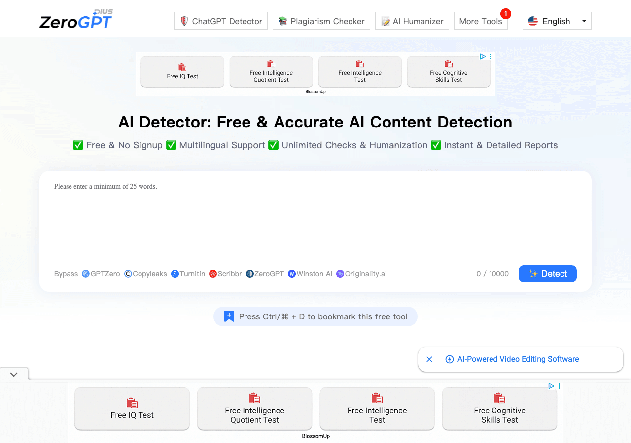 ZeroGPT Plus Writing & Translation showing Writing & Translation - Unleash the power of AI creativity